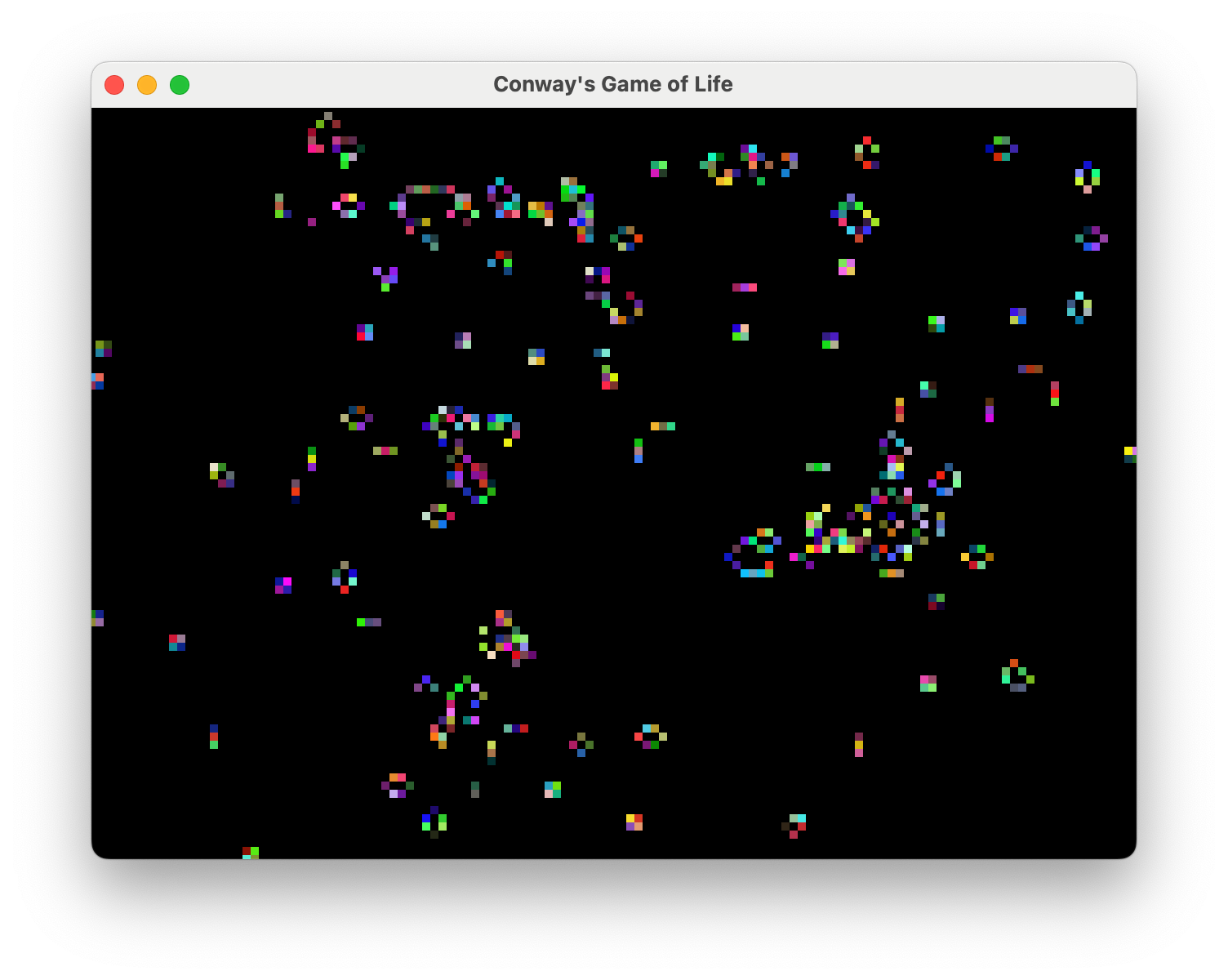 A screenshot of Conway's Game of Life implemented in Bevy